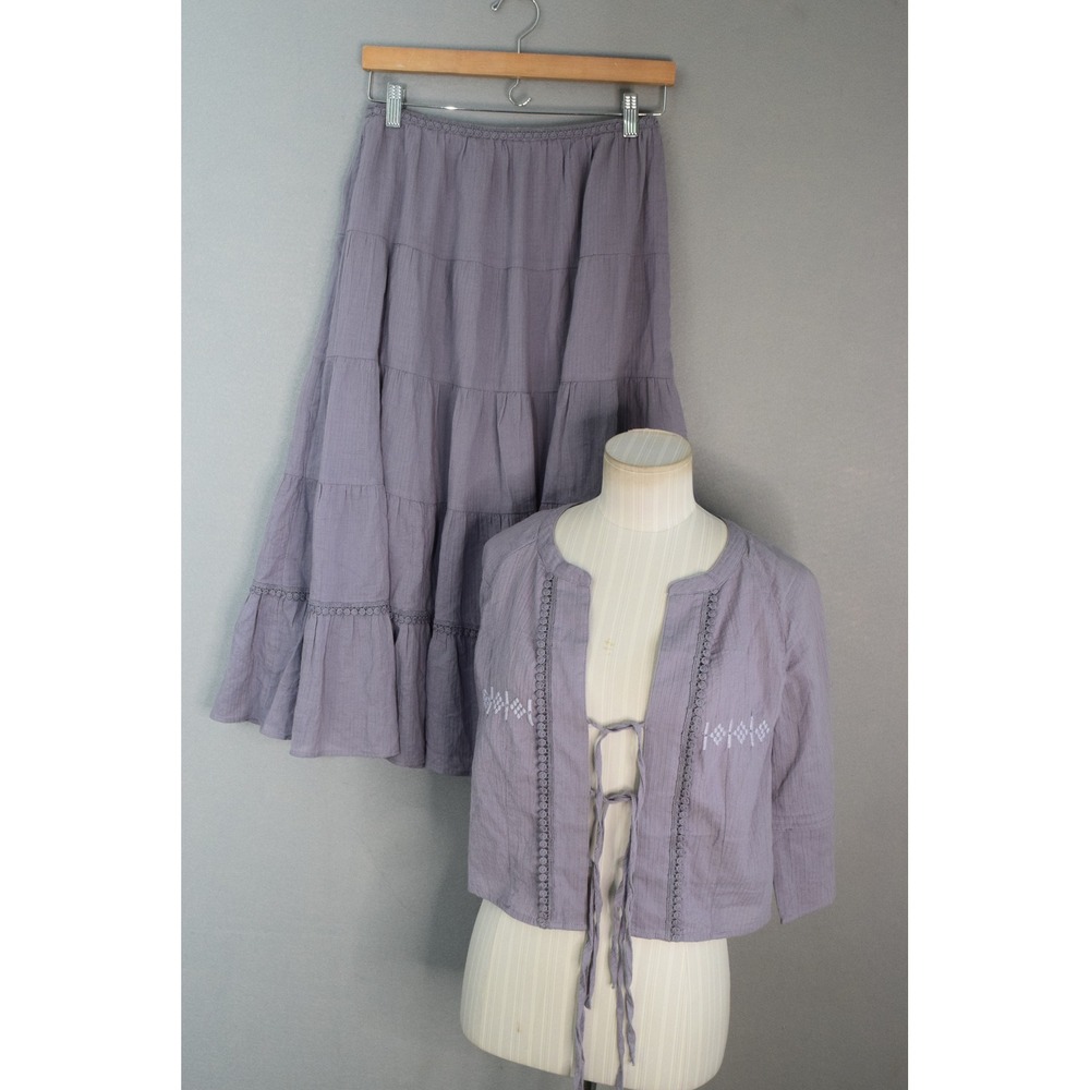 Free People Skirt Set XS Lavender Boho Tiered Midi Tie Front Brite Side Revolve
